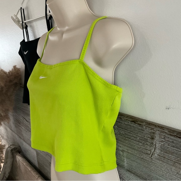TWO Nike ribbed logo cami tanks black and lime green size large NWT - Picture 3 of 6